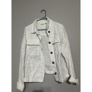 NWOT Nicole Miller White Linen Utility Button Down Women's Cropped Cargo Boho L